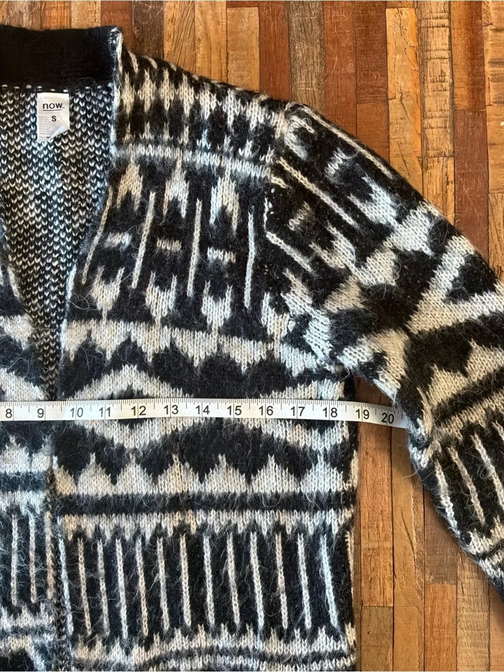 Men's Black & Cream Geometric Open-Front Cardigan